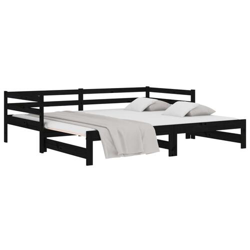 Daybed med udtræk 2x(90x190) cm massivt fyrretræ sort