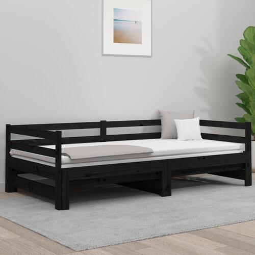 Daybed med udtræk 2x(90x190) cm massivt fyrretræ sort
