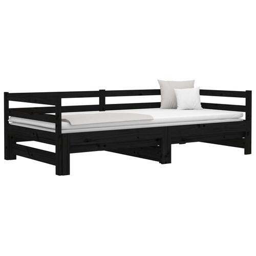 Daybed med udtræk 2x(90x190) cm massivt fyrretræ sort