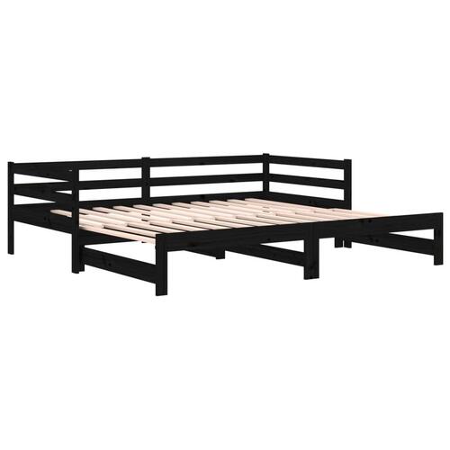 Daybed med udtræk 2x(90x190) cm massivt fyrretræ sort