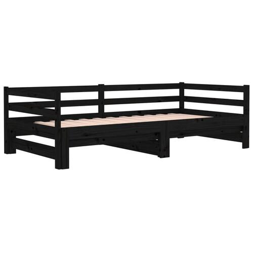 Daybed med udtræk 2x(90x190) cm massivt fyrretræ sort