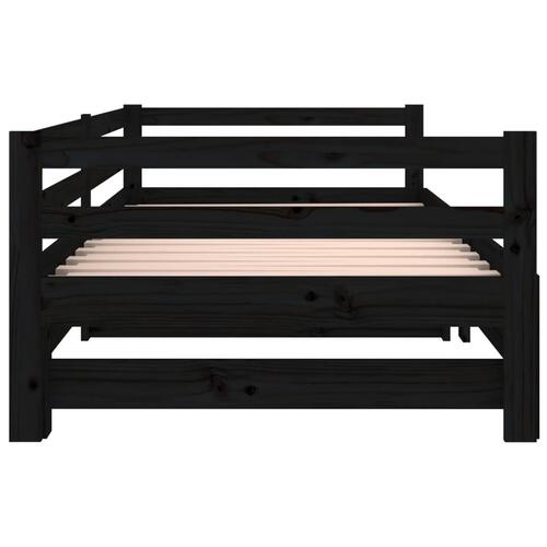 Daybed med udtræk 2x(90x190) cm massivt fyrretræ sort