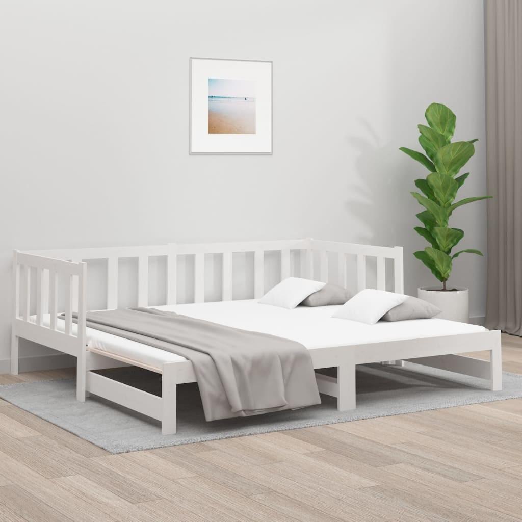 Daybed med udtræk 2x(90x190) cm massivt fyrretræ hvid
