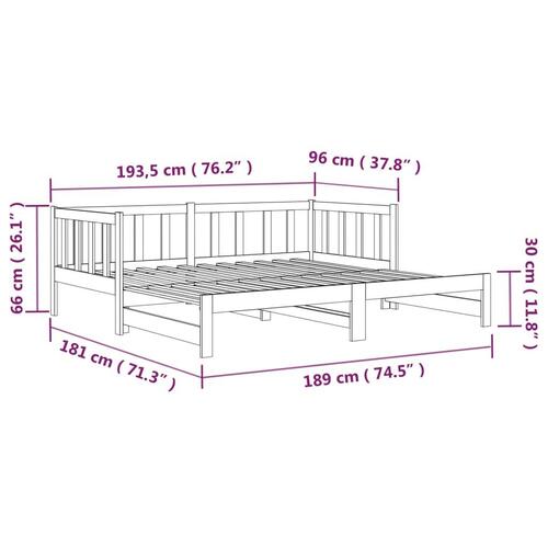 Daybed med udtræk 2x(90x190) cm massivt fyrretræ hvid