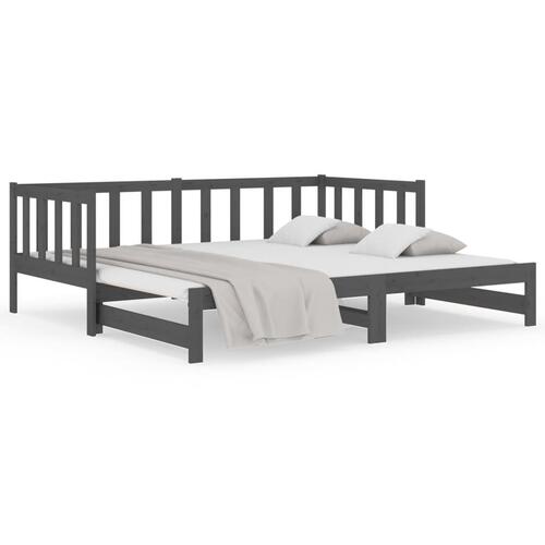 Daybed med udtræk 2x(90x190) cm massivt fyrretræ grå
