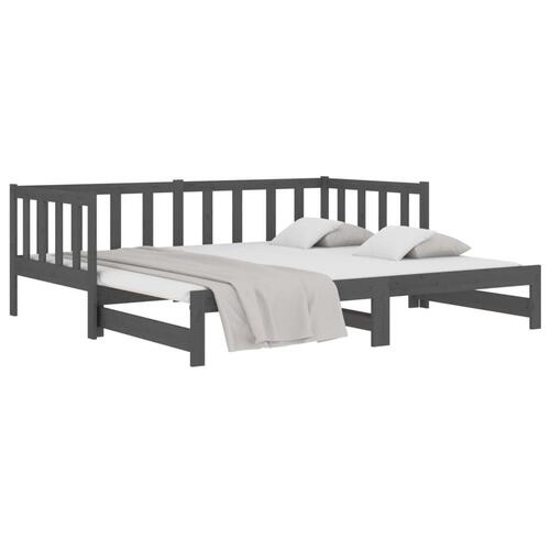 Daybed med udtræk 2x(90x190) cm massivt fyrretræ grå