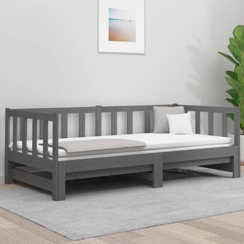 Daybed med udtræk 2x(90x190) cm massivt fyrretræ grå