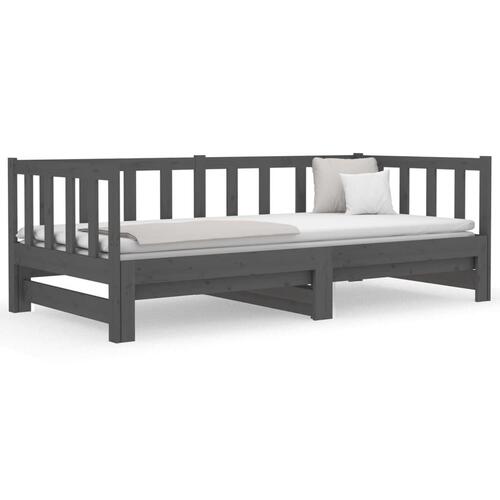 Daybed med udtræk 2x(90x190) cm massivt fyrretræ grå