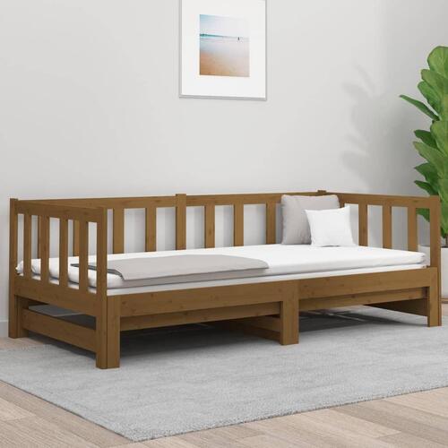 Daybed med udtræk 2x(90x190) cm massivt fyrretræ gyldenbrun