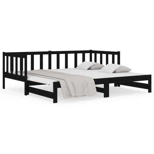 Daybed med udtræk 2x(90x190) cm massivt fyrretræ sort