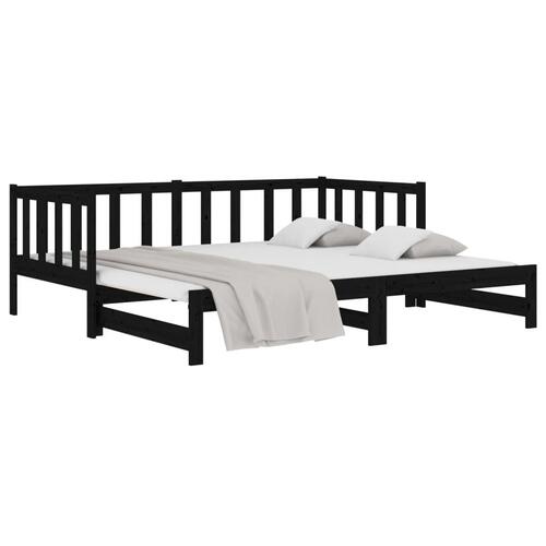 Daybed med udtræk 2x(90x190) cm massivt fyrretræ sort