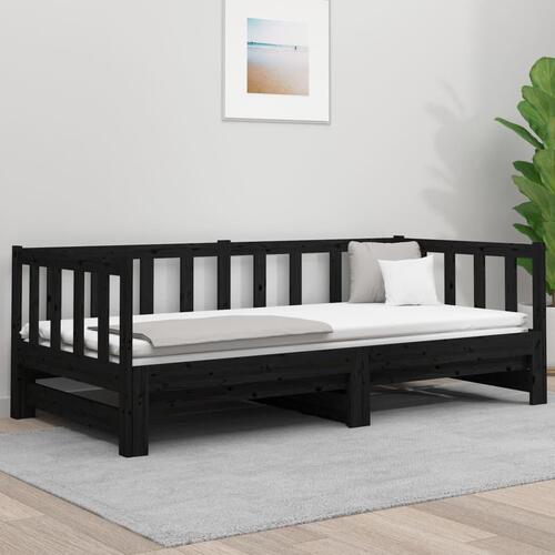 Daybed med udtræk 2x(90x190) cm massivt fyrretræ sort