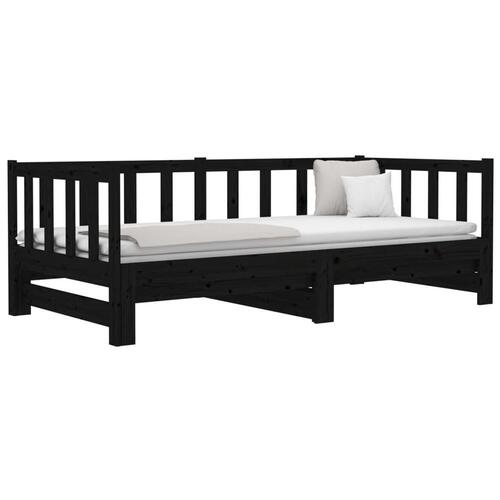Daybed med udtræk 2x(90x190) cm massivt fyrretræ sort