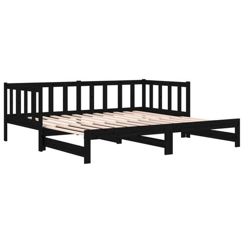 Daybed med udtræk 2x(90x190) cm massivt fyrretræ sort