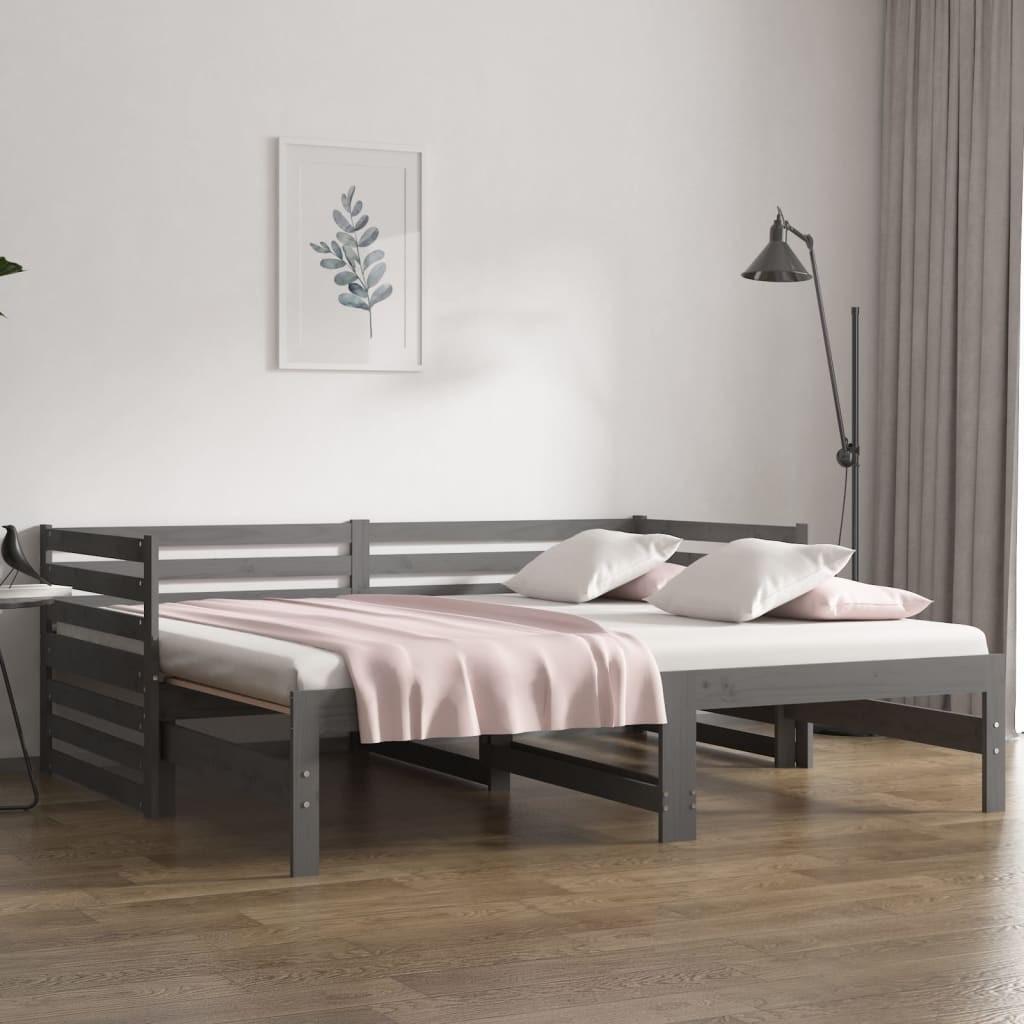Daybed med udtræk 2x(90x190) cm massivt fyrretræ grå