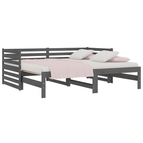 Daybed med udtræk 2x(90x190) cm massivt fyrretræ grå
