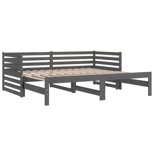 Daybed med udtræk 2x(90x190) cm massivt fyrretræ grå