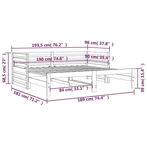Daybed med udtræk 2x(90x190) cm massivt fyrretræ grå