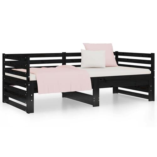 Daybed med udtræk 2x(90x190) cm massivt fyrretræ sort