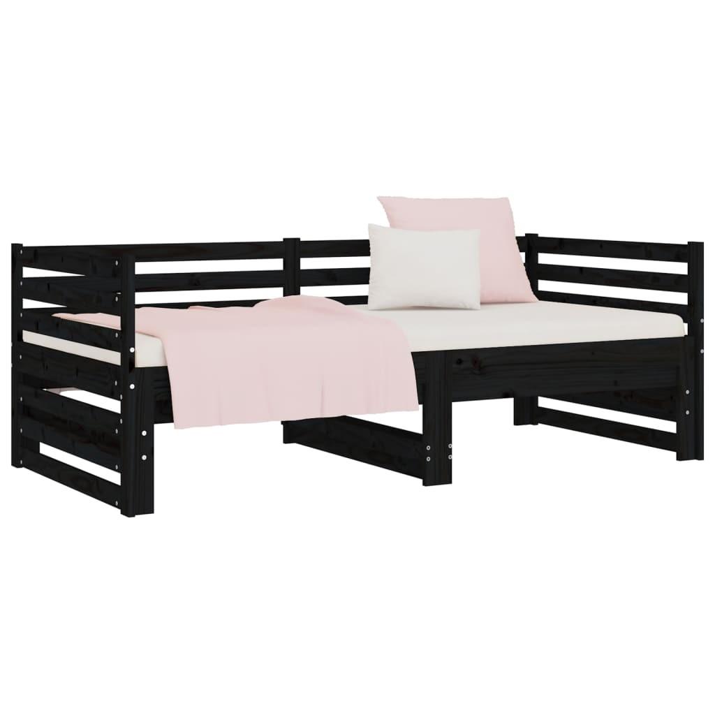 Daybed med udtræk 2x(90x190) cm massivt fyrretræ sort