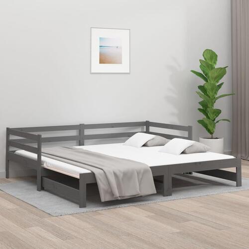 Daybed med udtræk 2x(80x200) cm massivt fyrretræ grå