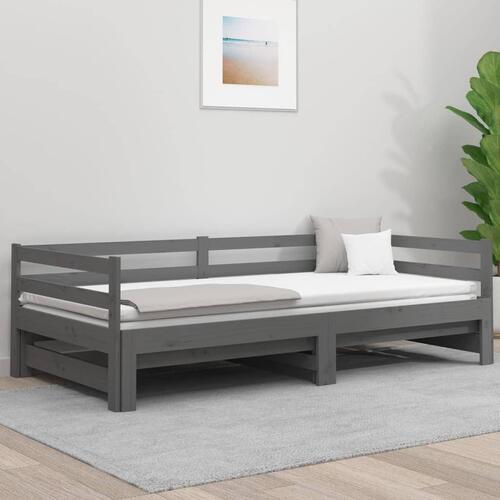Daybed med udtræk 2x(80x200) cm massivt fyrretræ grå