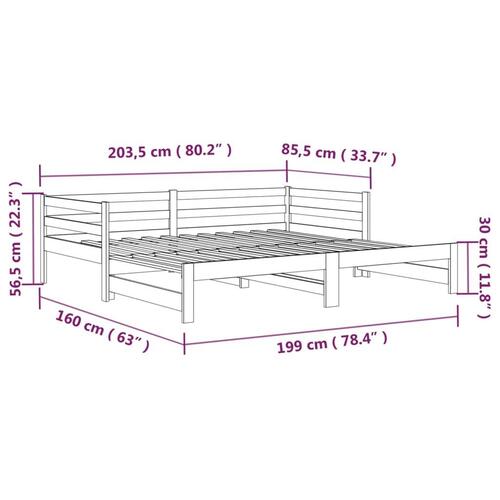 Daybed med udtræk 2x(80x200) cm massivt fyrretræ grå
