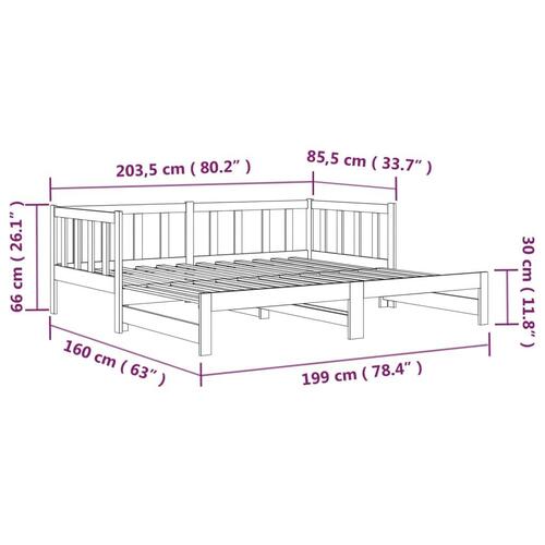 Daybed med udtræk 2x(80x200) cm massivt fyrretræ hvid