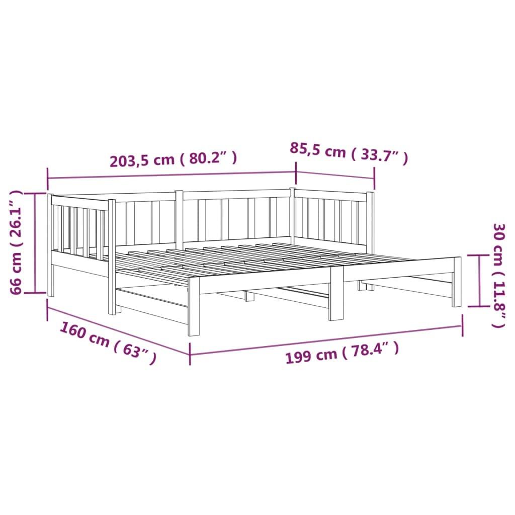 Daybed med udtræk 2x(80x200) cm massivt fyrretræ grå