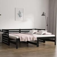 Daybed med udtræk 2x(80x200) cm massivt fyrretræ sort