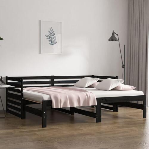 Daybed med udtræk 2x(80x200) cm massivt fyrretræ sort