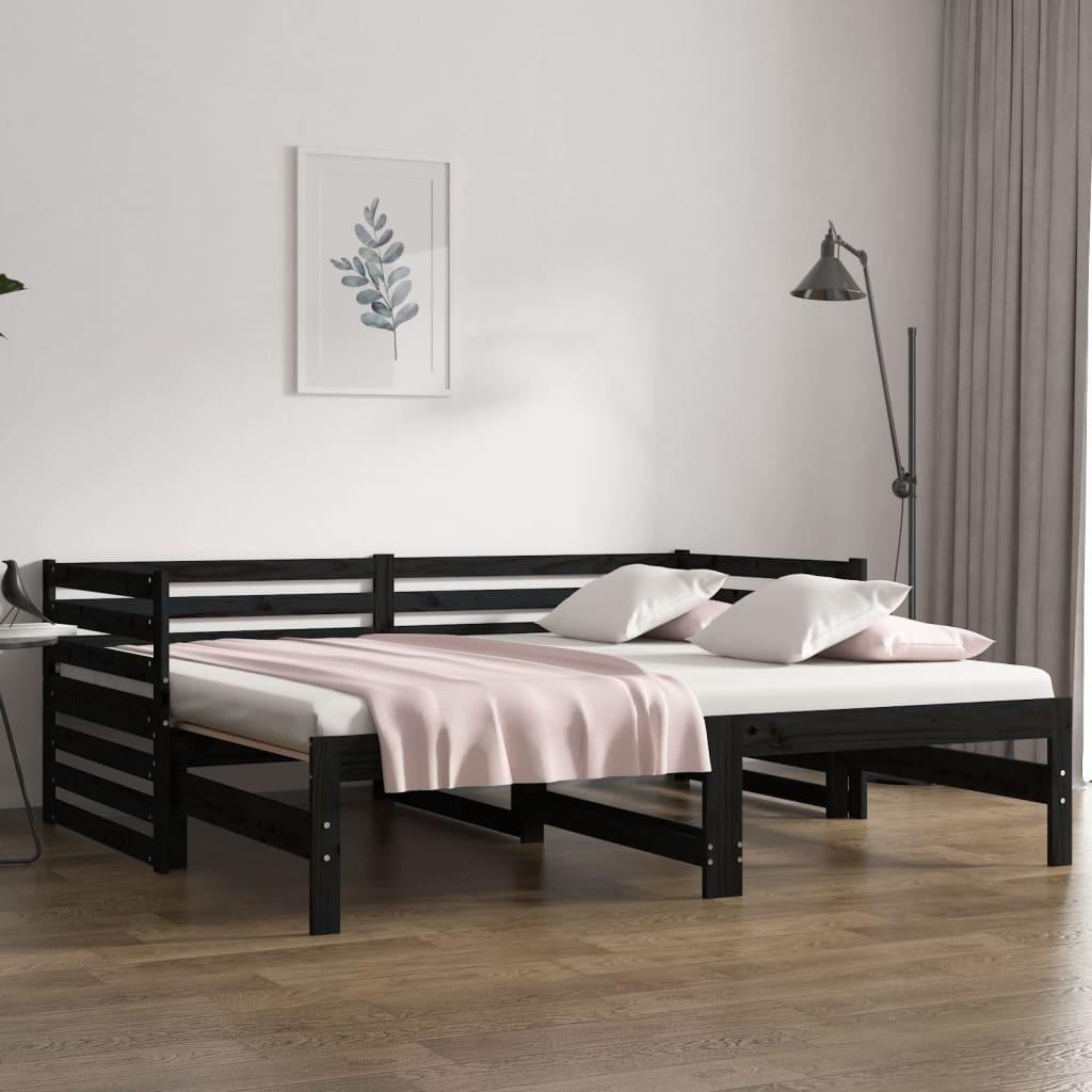 Daybed med udtræk 2x(80x200) cm massivt fyrretræ sort