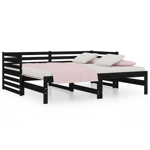 Daybed med udtræk 2x(80x200) cm massivt fyrretræ sort