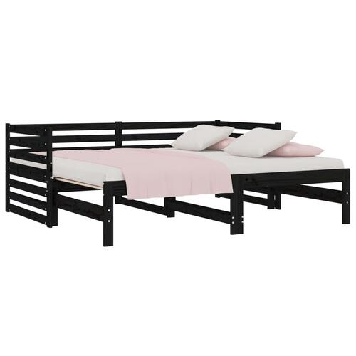 Daybed med udtræk 2x(80x200) cm massivt fyrretræ sort