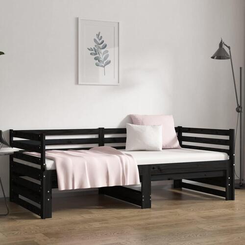 Daybed med udtræk 2x(80x200) cm massivt fyrretræ sort