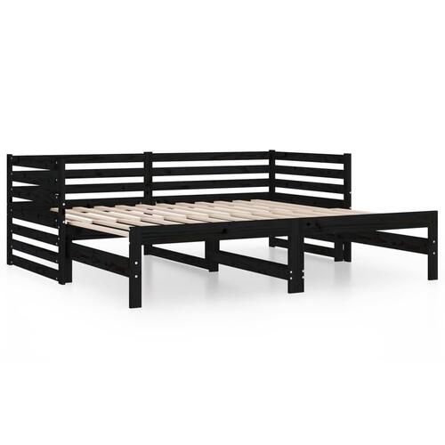 Daybed med udtræk 2x(80x200) cm massivt fyrretræ sort