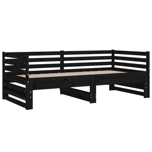 Daybed med udtræk 2x(80x200) cm massivt fyrretræ sort