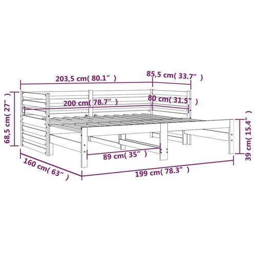 Daybed med udtræk 2x(80x200) cm massivt fyrretræ sort