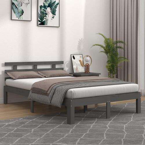 Sengeramme 200x200 cm massivt træ grå