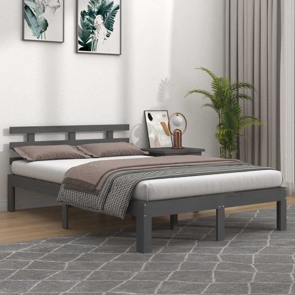 Sengeramme 200x200 cm massivt træ grå