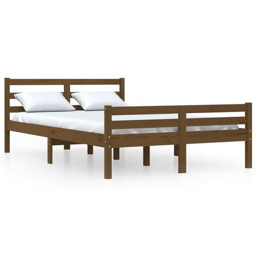 Sengeramme 135x190 cm Double massivt fyrretræ gyldenbrun