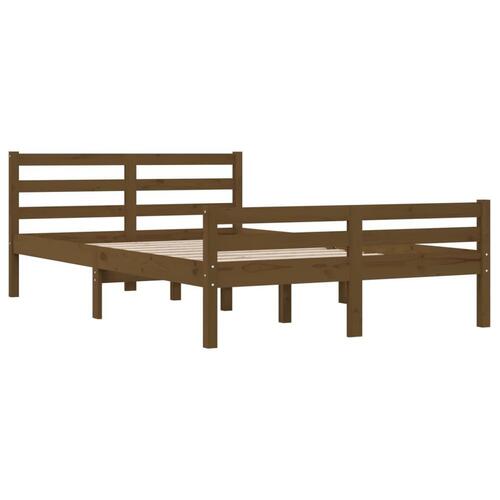 Sengeramme 135x190 cm Double massivt fyrretræ gyldenbrun