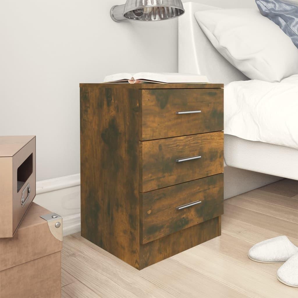 Sengeborde 2 stk. 38x35x56 cm konstrueret træ røget egetræ