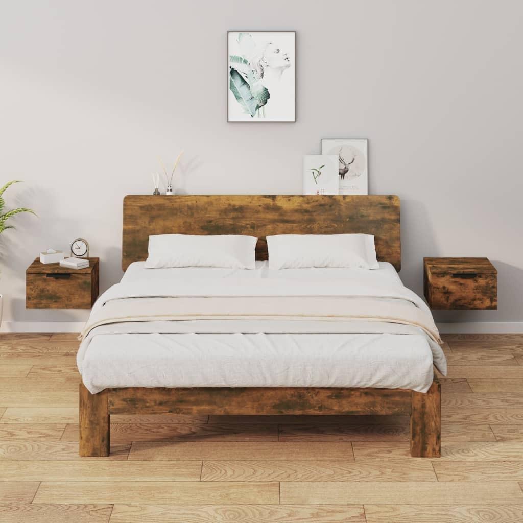 Væghængte sengeborde 2 stk. 34x30x20 cm røget egetræsfarve