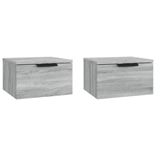 Væghængte sengeborde 2 stk. 34x30x20 cm grå sonoma-eg