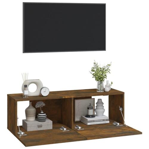 Væghængte tv-skabe 2 stk. 100x30x30 cm konstrueret træ røget eg