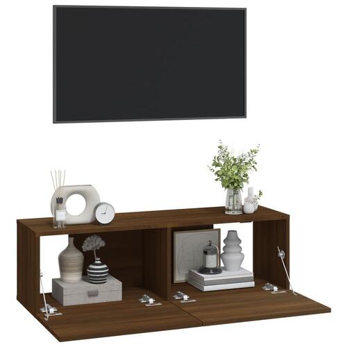 Væghængte tv-skabe 2 stk. 100x30x30 cm konstrueret træ brunt eg