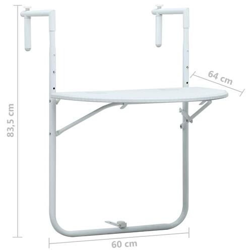 Hængende altanbord 60 x 64 x 83,5 cm plastik rattanlook hvid