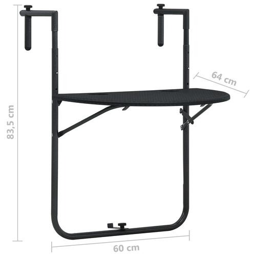 Hængende altanbord 60 x 64 x 83,5 cm plastik rattanlook sort