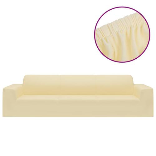 Elastisk 4-personers sofabetræk polyesterjersey cremefarvet